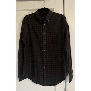 Van Heusen Shirt Men’s M 15-15 1/2 Brown Plaid Button Up Long Sleeve 60% Cotton